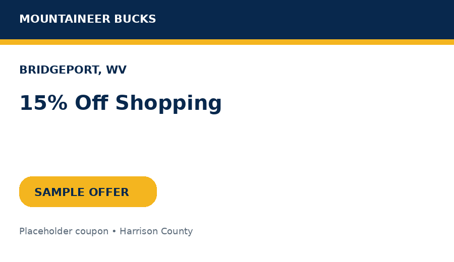 Sample Bridgeport coupon: 15% Off Shopping