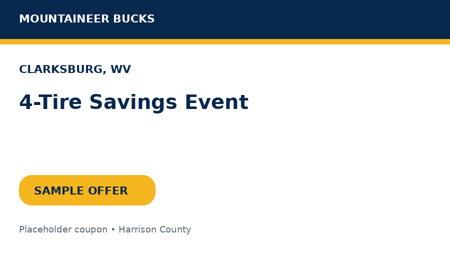 Sample Clarksburg coupon: 4-Tire Savings Event