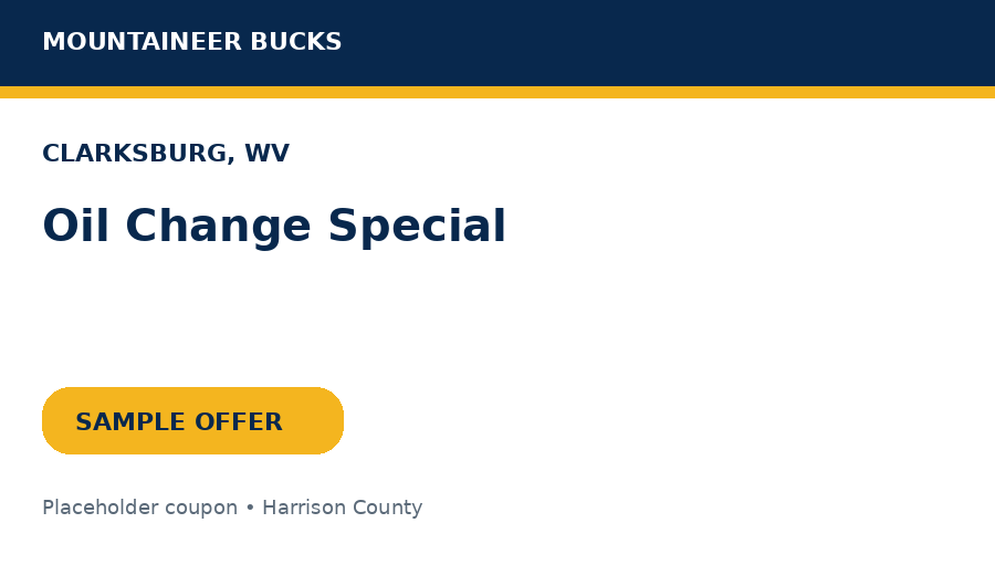 Sample Clarksburg coupon: Oil Change Special