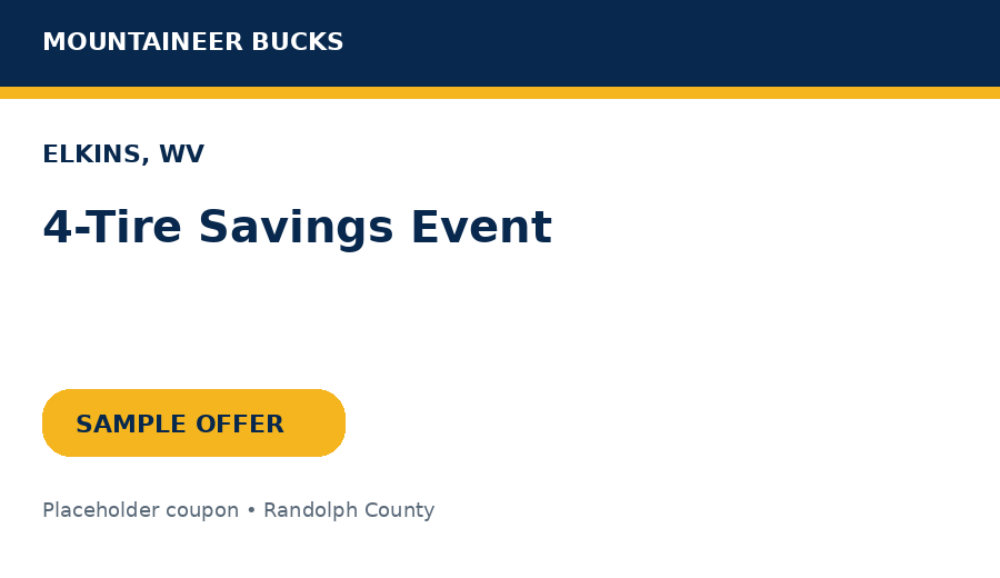 Sample Elkins coupon: 4-Tire Savings Event