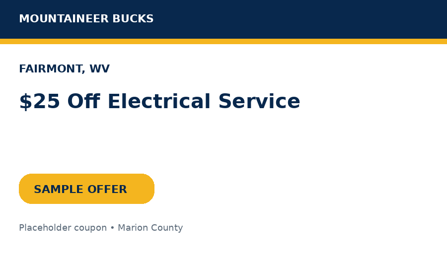 Sample Fairmont coupon: $25 Off Electrical Service