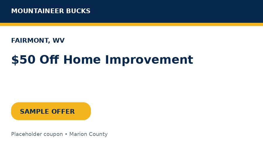 Sample Fairmont coupon: $50 Off Home Improvement