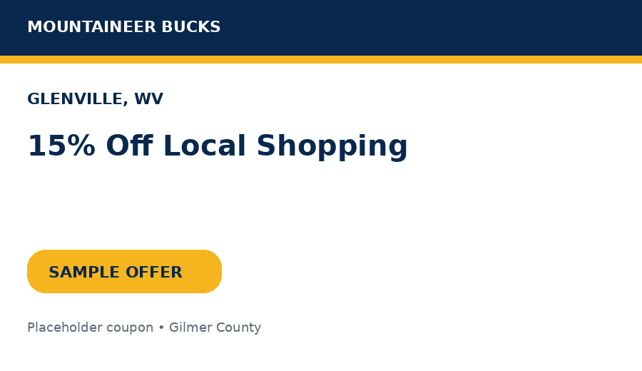 Sample Glenville coupon: 15% Off Local Shopping