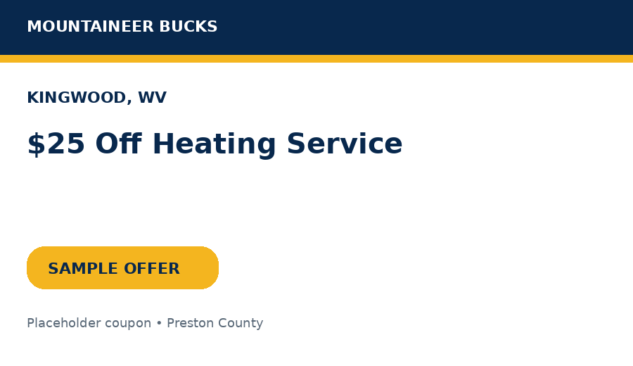 Sample Kingwood coupon: $25 Off Heating Service