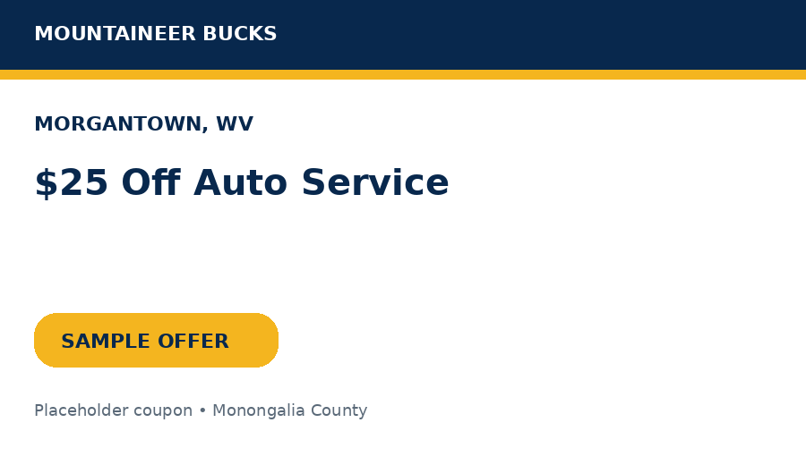 Sample Morgantown coupon: $25 Off Auto Service