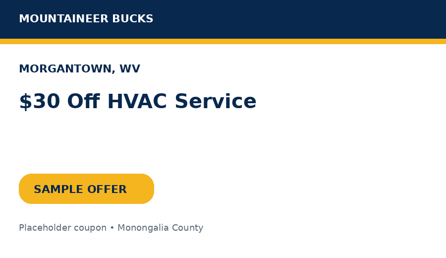 Sample Morgantown coupon: $30 Off HVAC Service