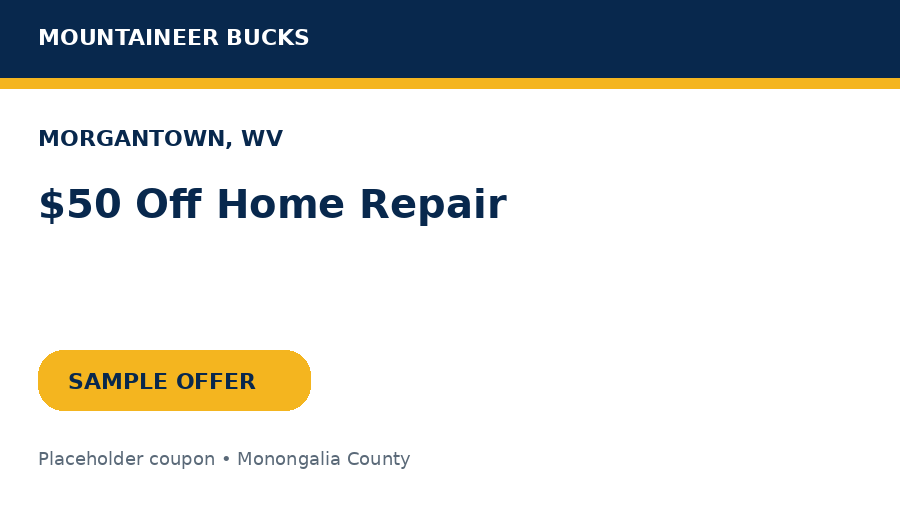 Sample Morgantown coupon: $50 Off Home Repair