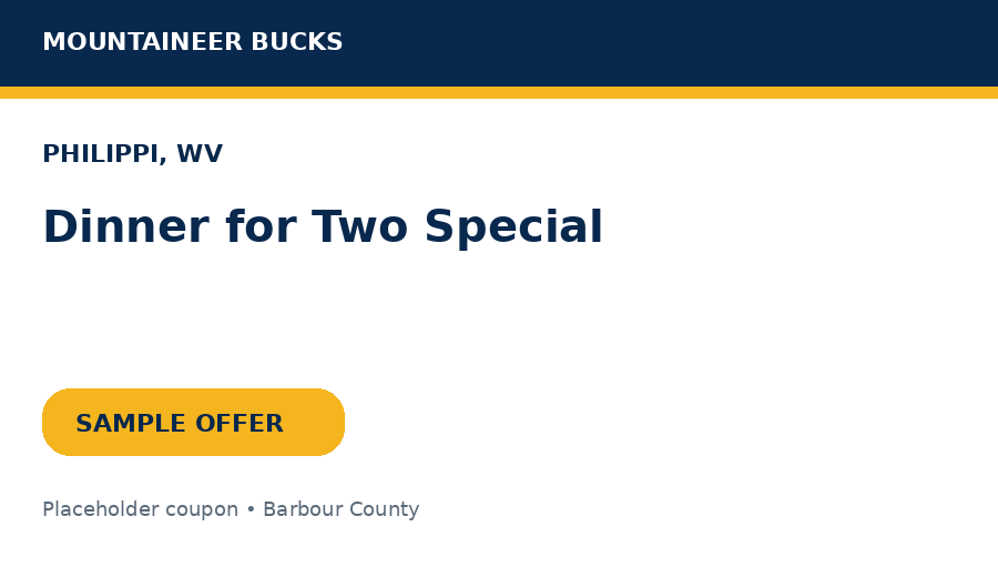 Sample Philippi coupon: Dinner for Two Special