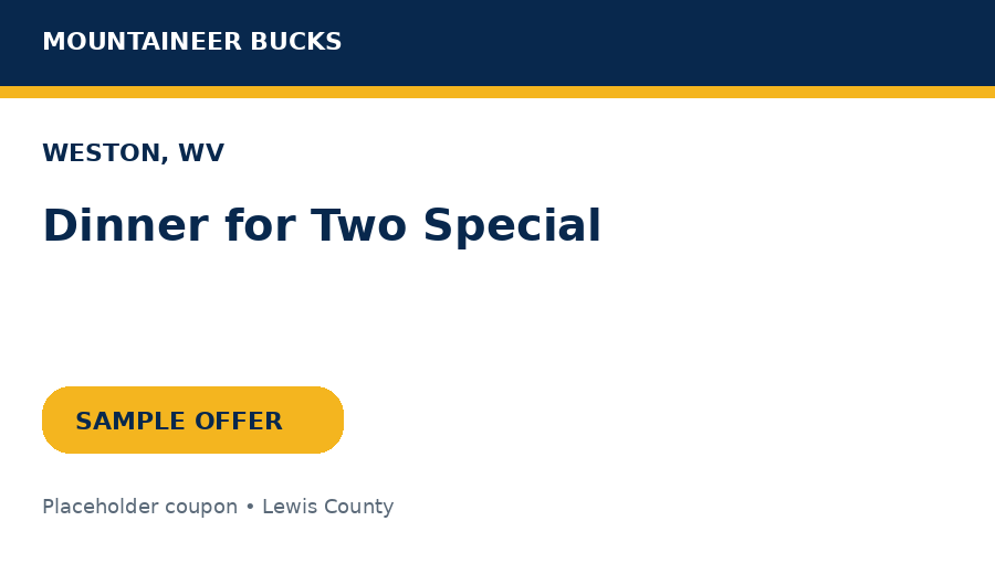 Sample Weston coupon: Dinner for Two Special