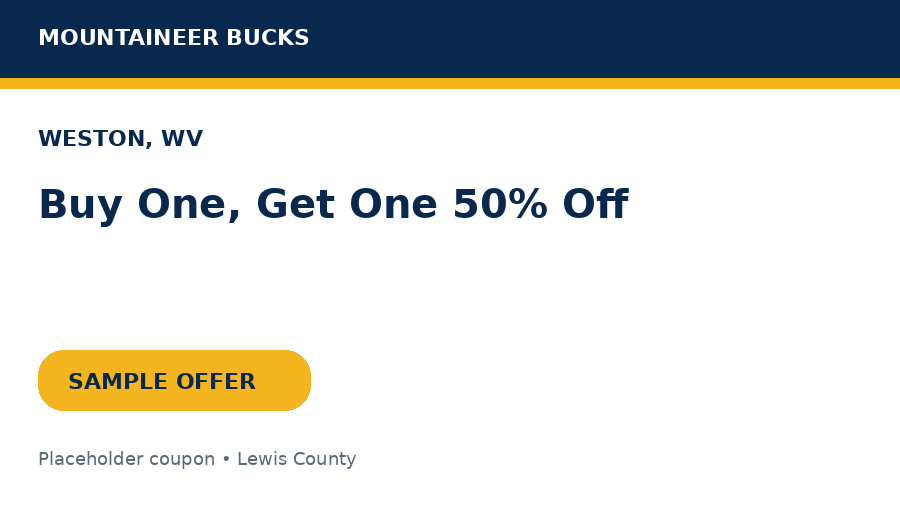 Sample Weston coupon: Buy One, Get One 50% Off